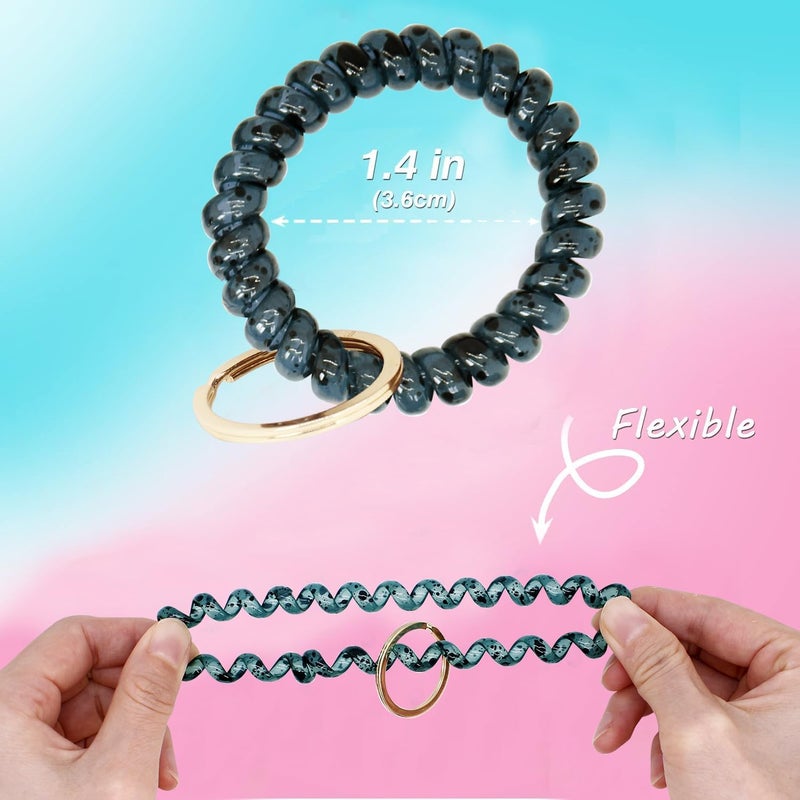 BIHRTC 6pcs Elastic Stretchable Wristband Key Ring Chains with Spiral Hair Tie for Sauna, Gym, Pool, ID Badge and Outdoor Sports - Image 2